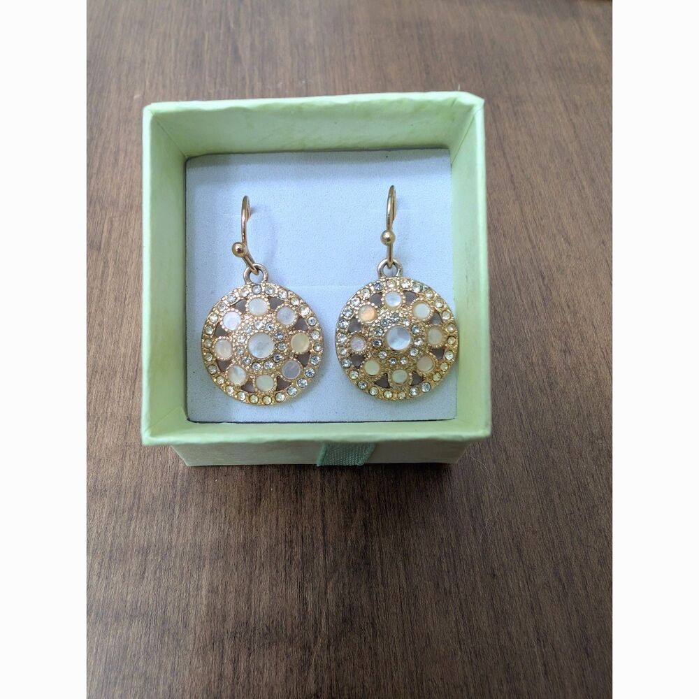 Elegant Disc Drop Mother of Pearl & Crystal Earrings